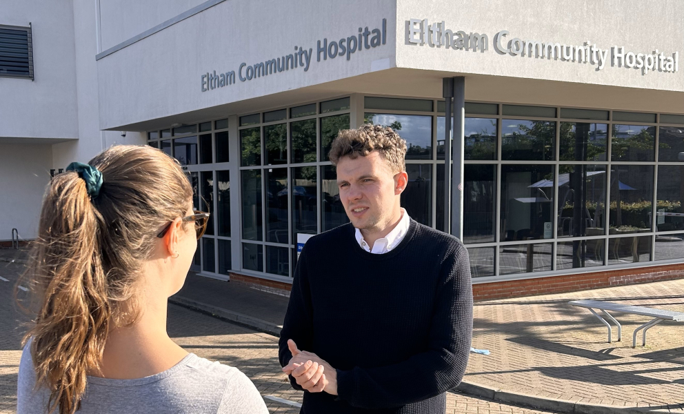 Charlie outside the Eltham Community Hospital