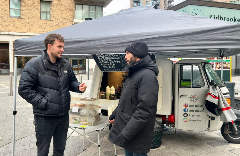 Charlie discussing the future of traders in Pegler Square.