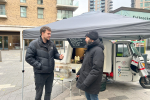 Charlie with Stefano, a trader in Kidbrooke Village